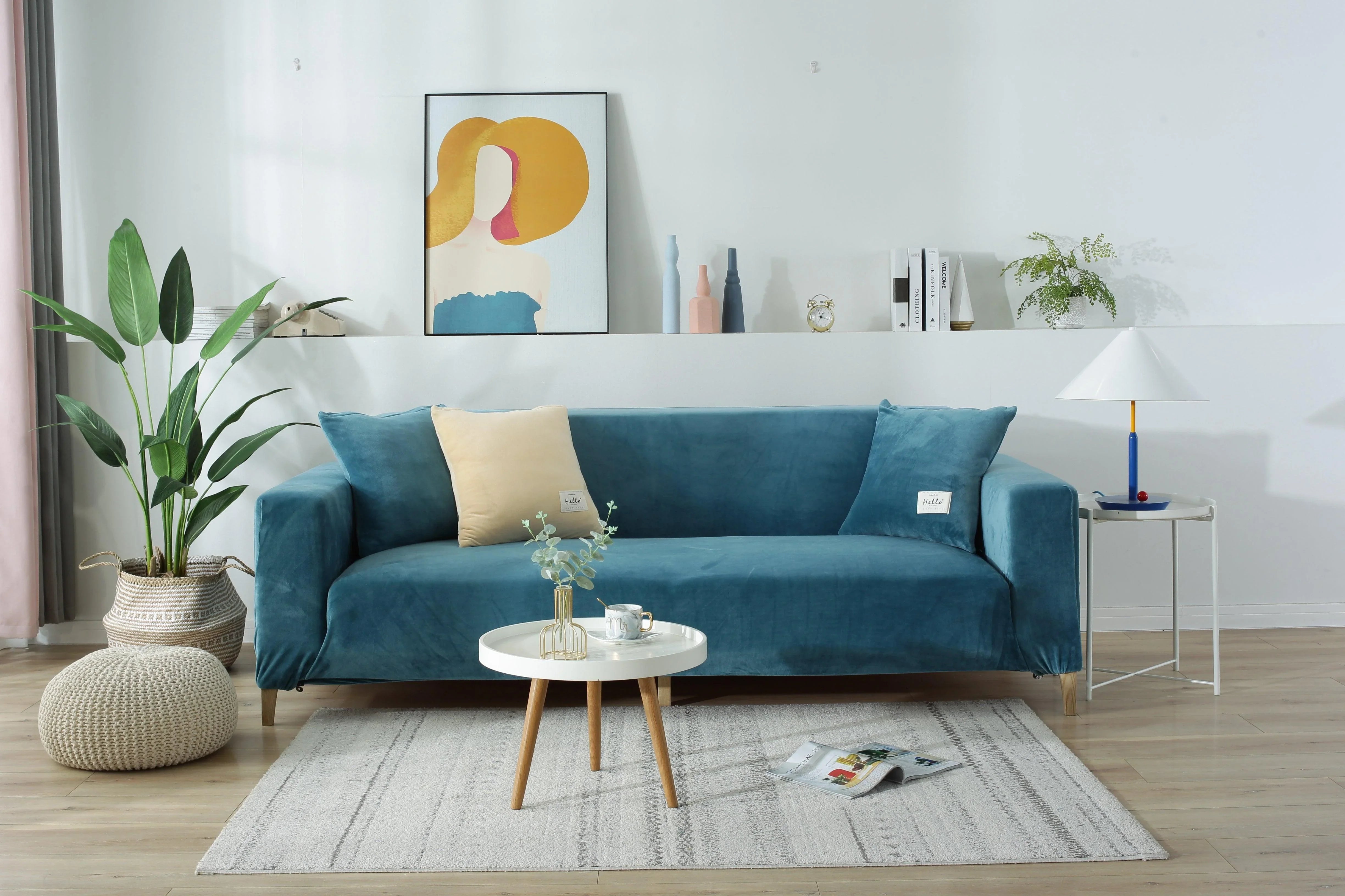 Sofa Cover - Velvet - Lake Blue - Adaptable & Expandable - The sofa cover crafter