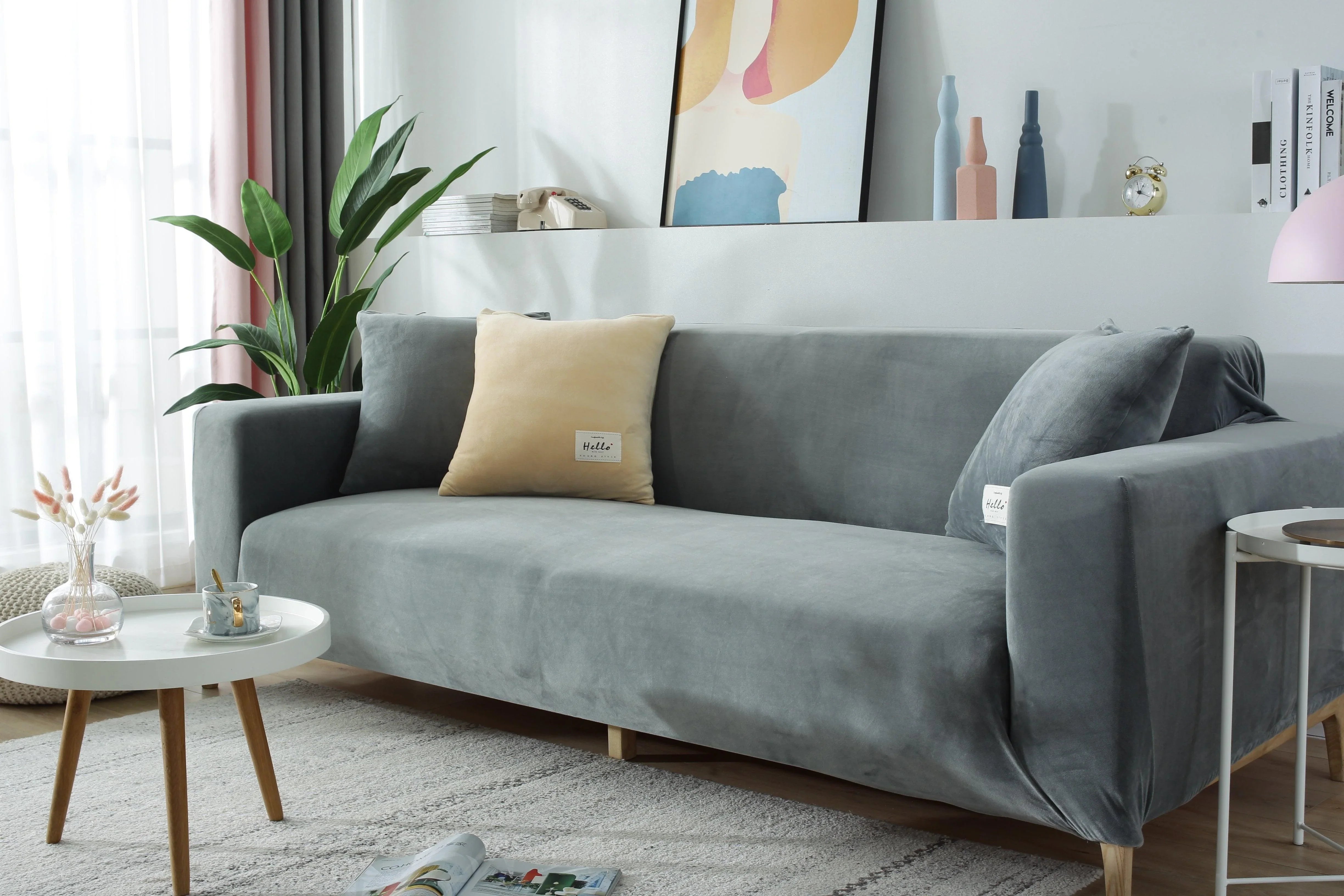 Sofa Cover - Velvet - Light Grey - Adaptable & Expandable - The sofa cover crafter