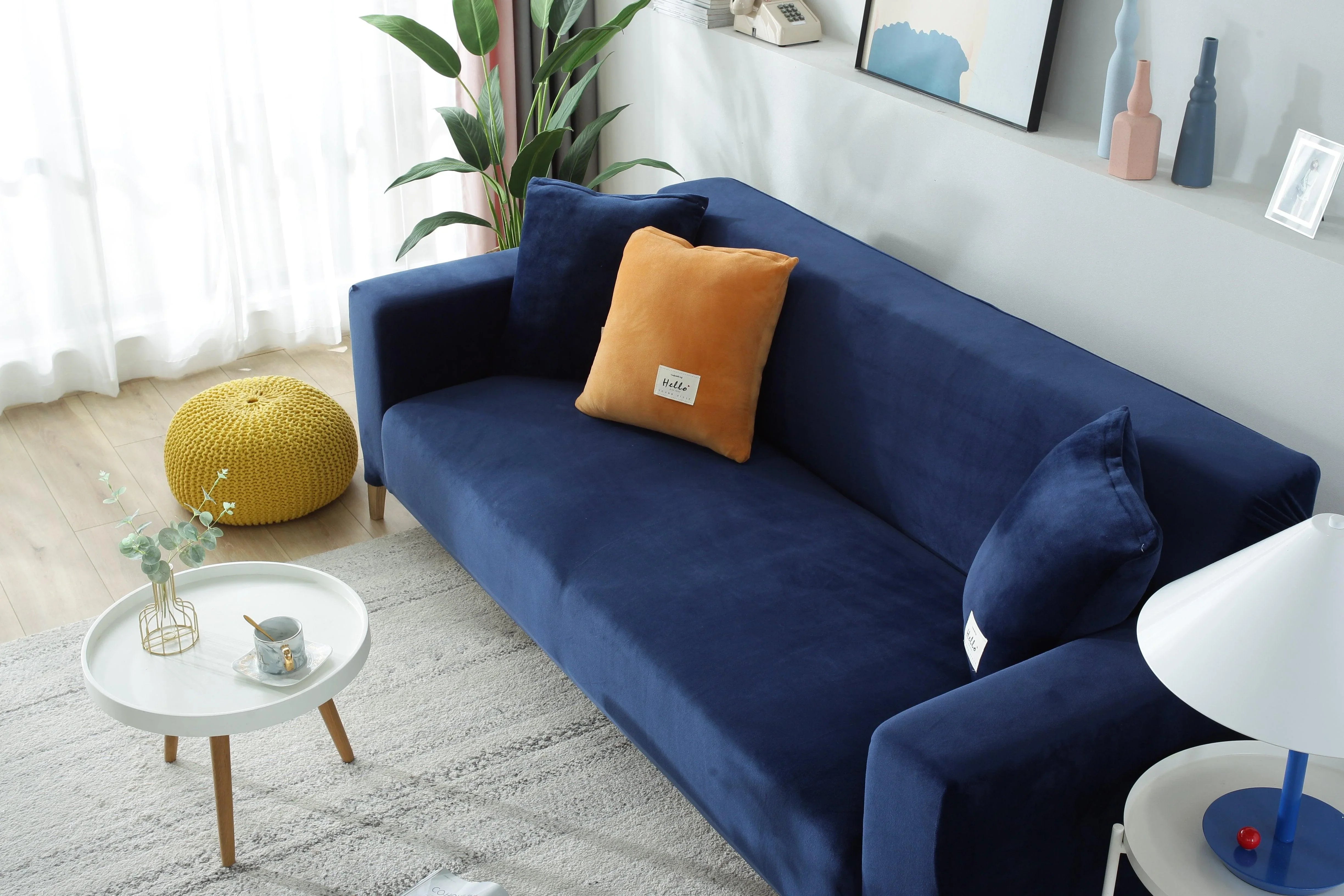 Sofa Cover - Velvet - Navy blue - Adaptable & Expandable - The sofa cover crafter