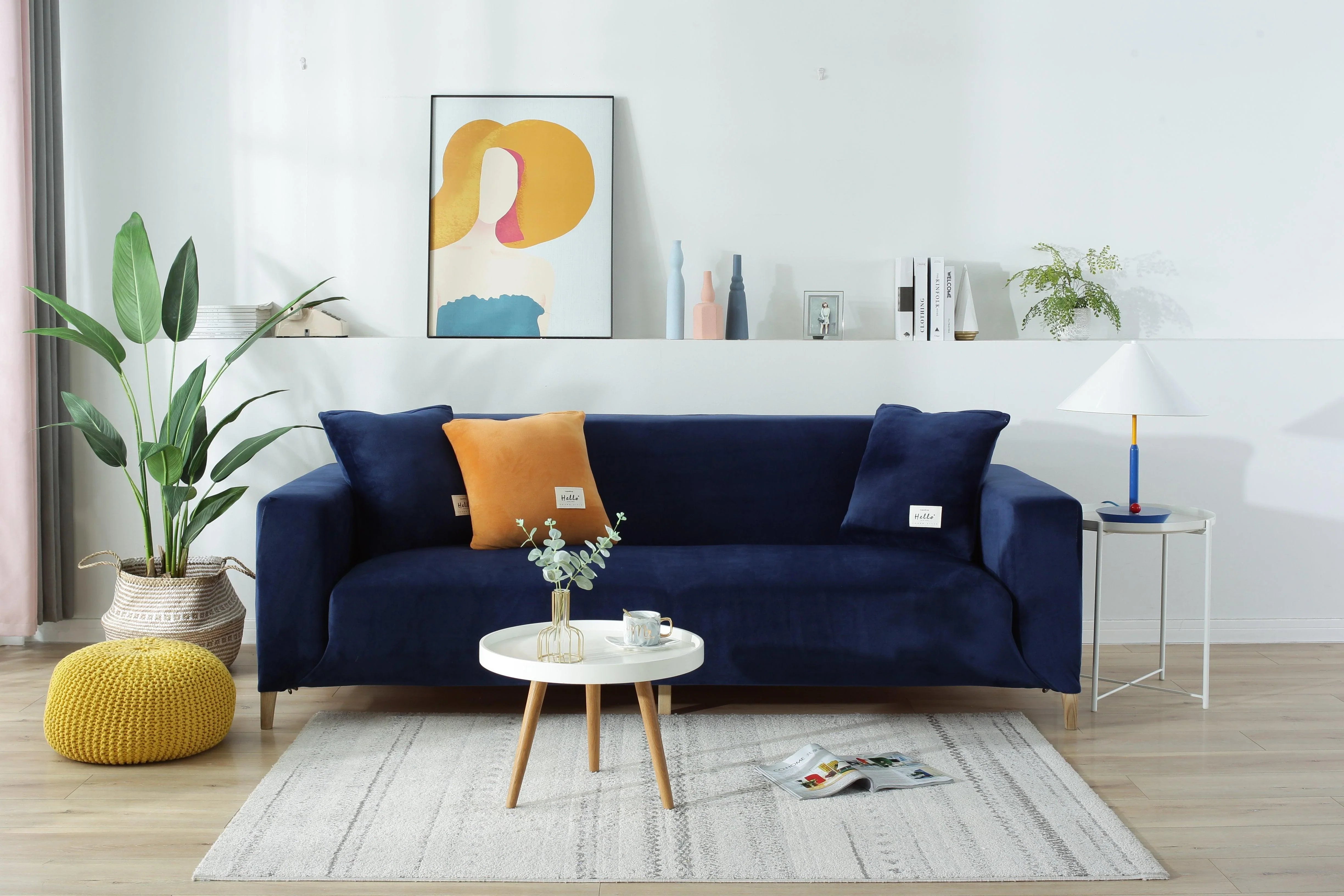 Sofa Cover - Velvet - Navy blue - Adaptable & Expandable - The sofa cover crafter