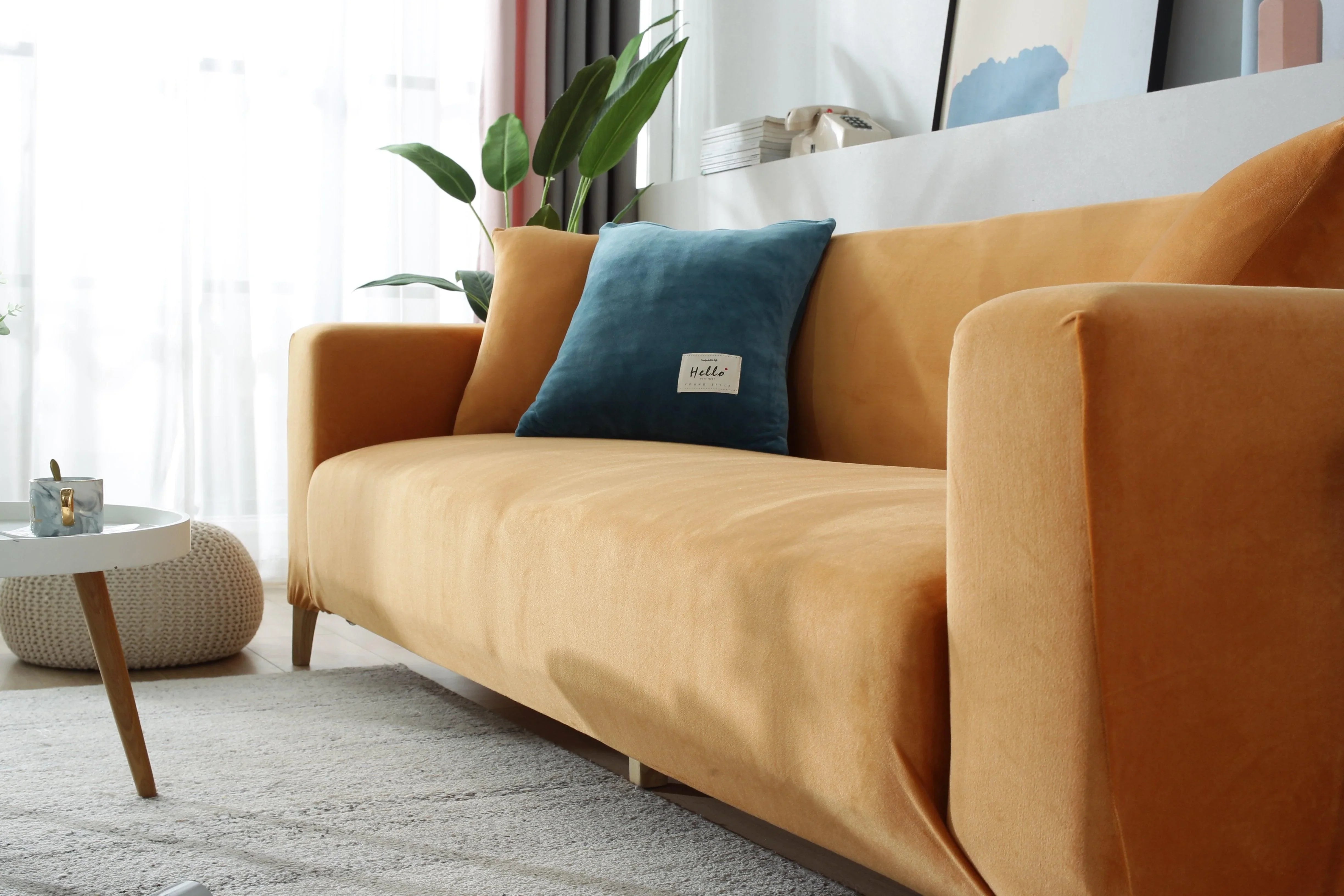 Sofa Cover - Velvet - Orange - Adaptable & Expandable - The sofa cover crafter