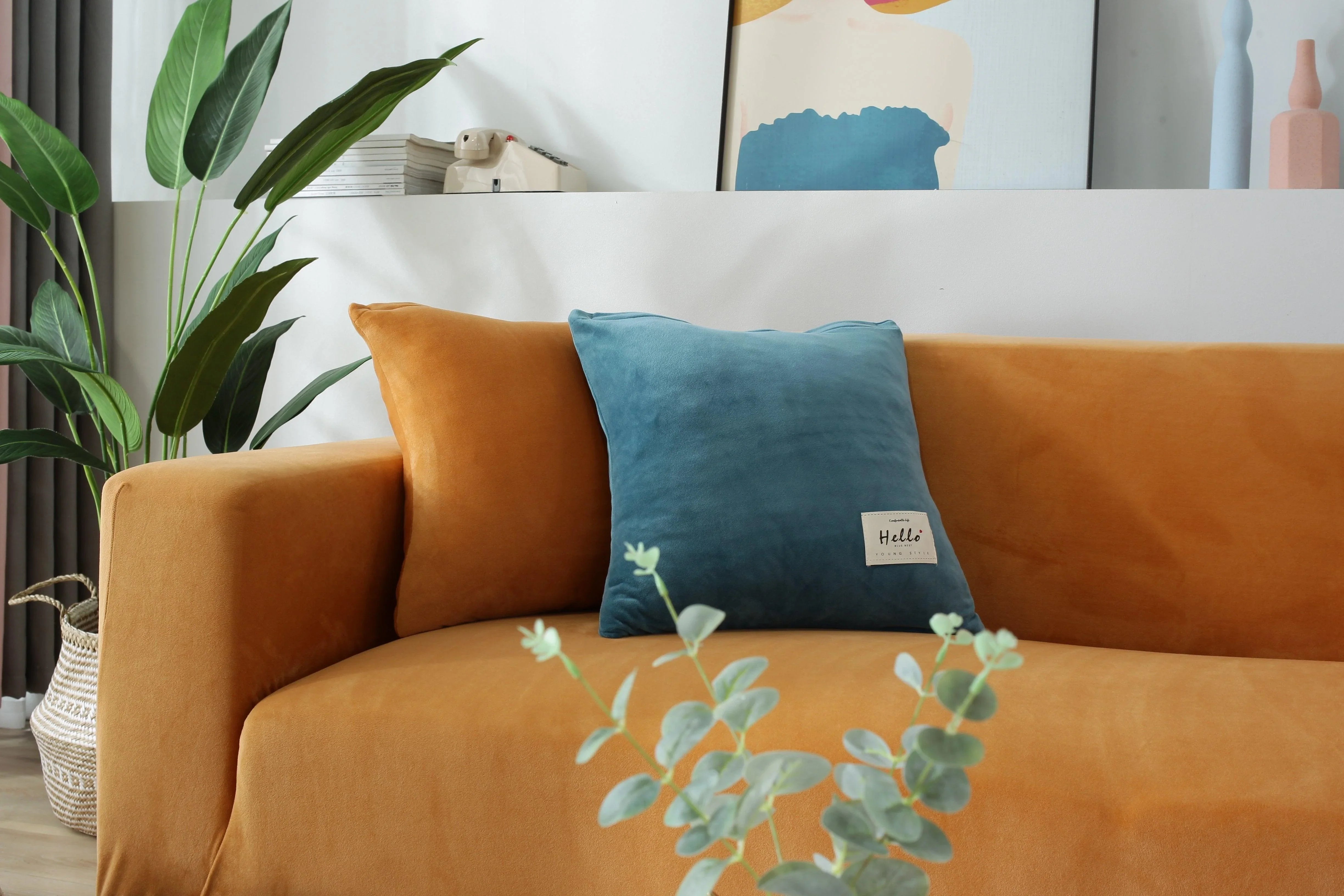Sofa Cover - Velvet - Orange - Adaptable & Expandable - The sofa cover crafter