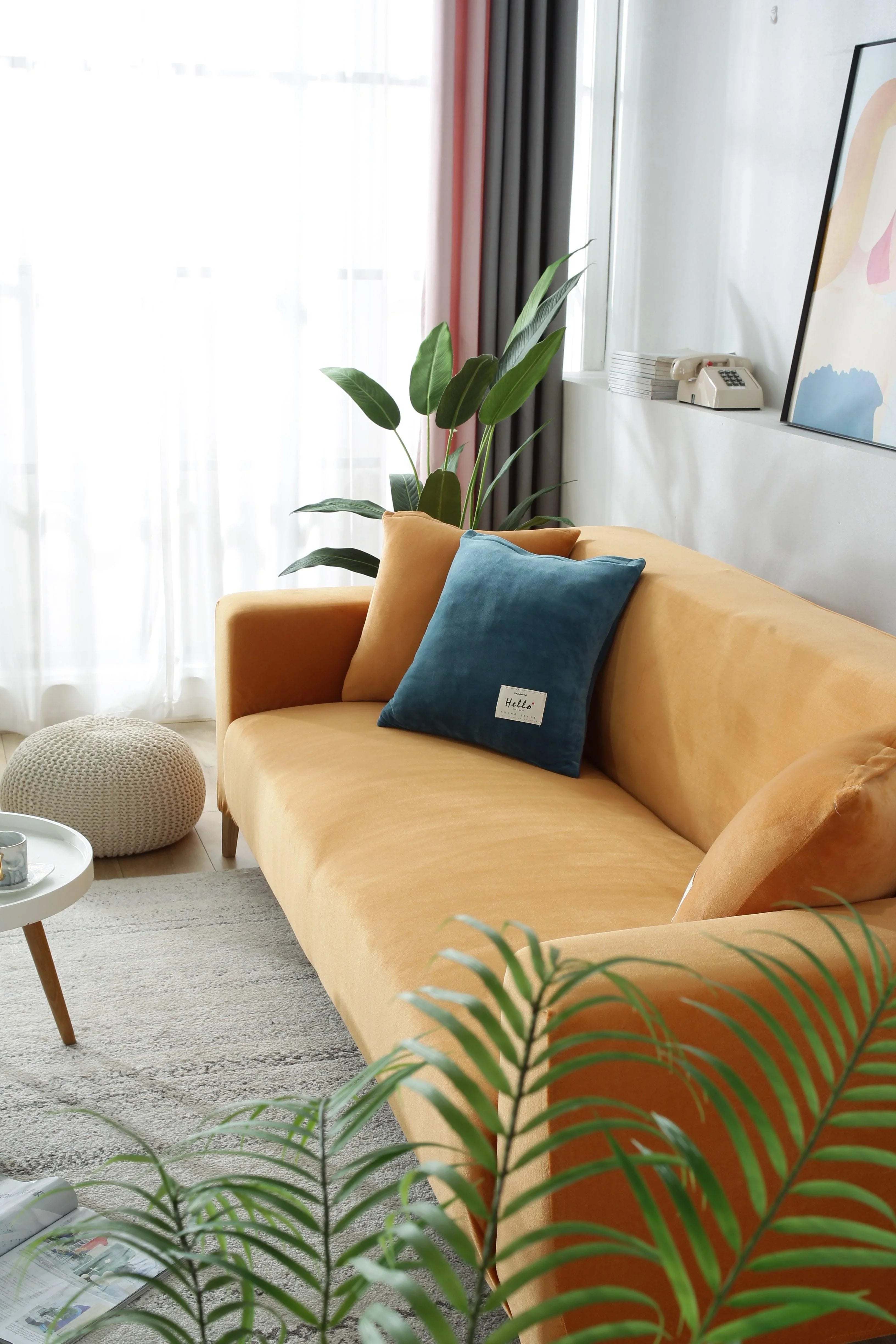 Sofa Cover - Velvet - Orange - Adaptable & Expandable - The sofa cover crafter