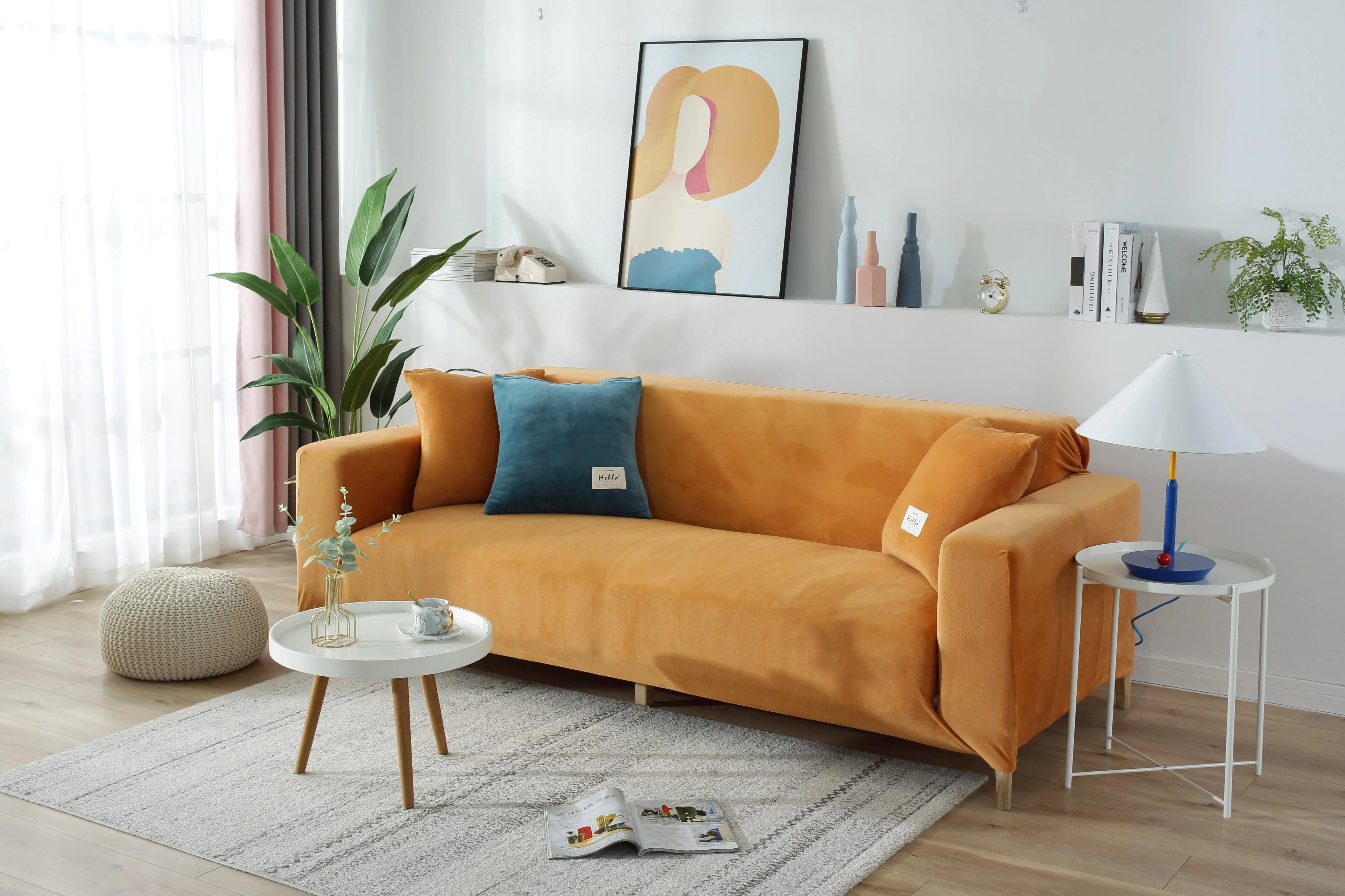 Sofa Cover - Velvet - Orange - Adaptable & Expandable - The sofa cover crafter