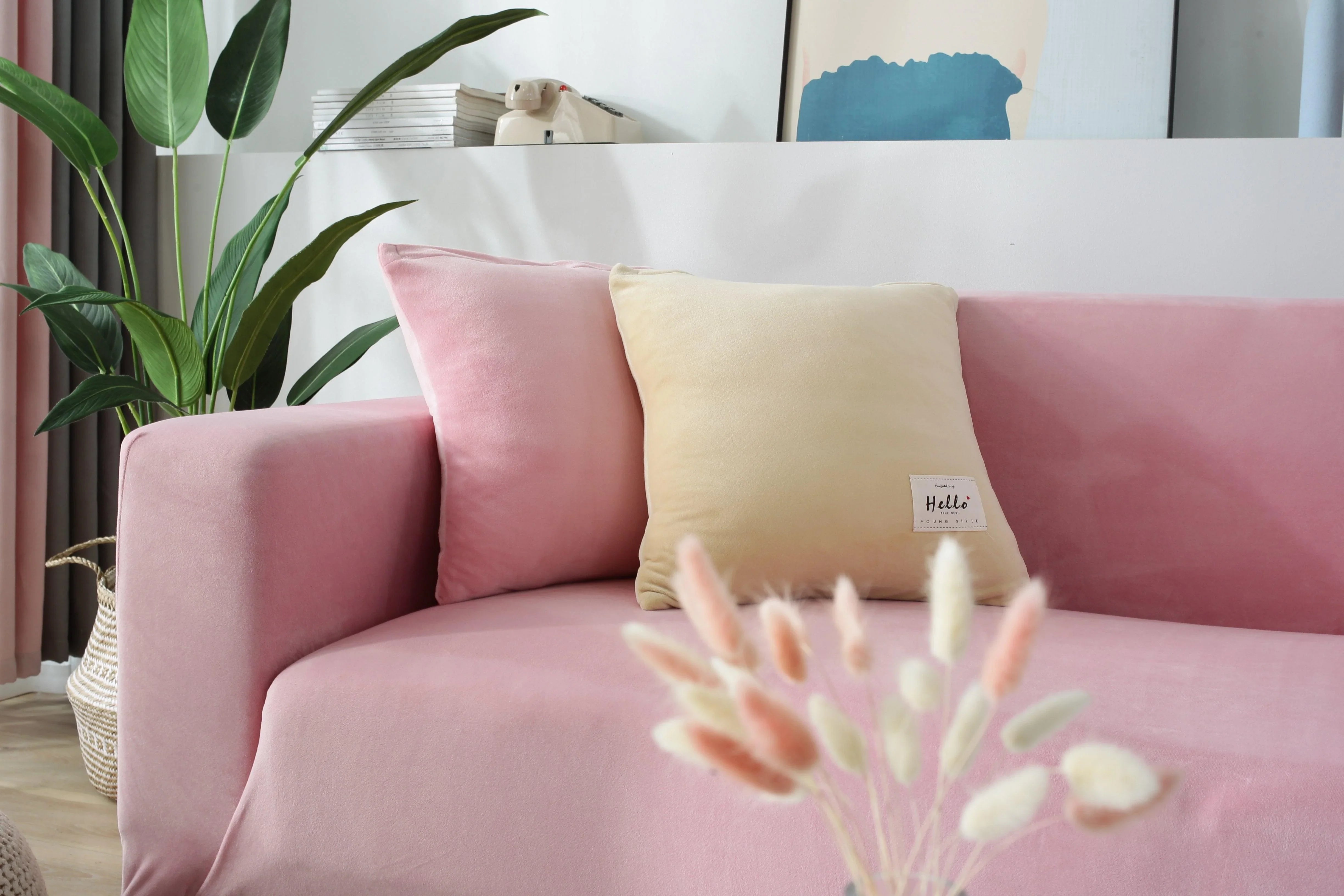 Sofa Cover - Velvet - Pink - Adaptable & Expandable - The sofa cover crafter