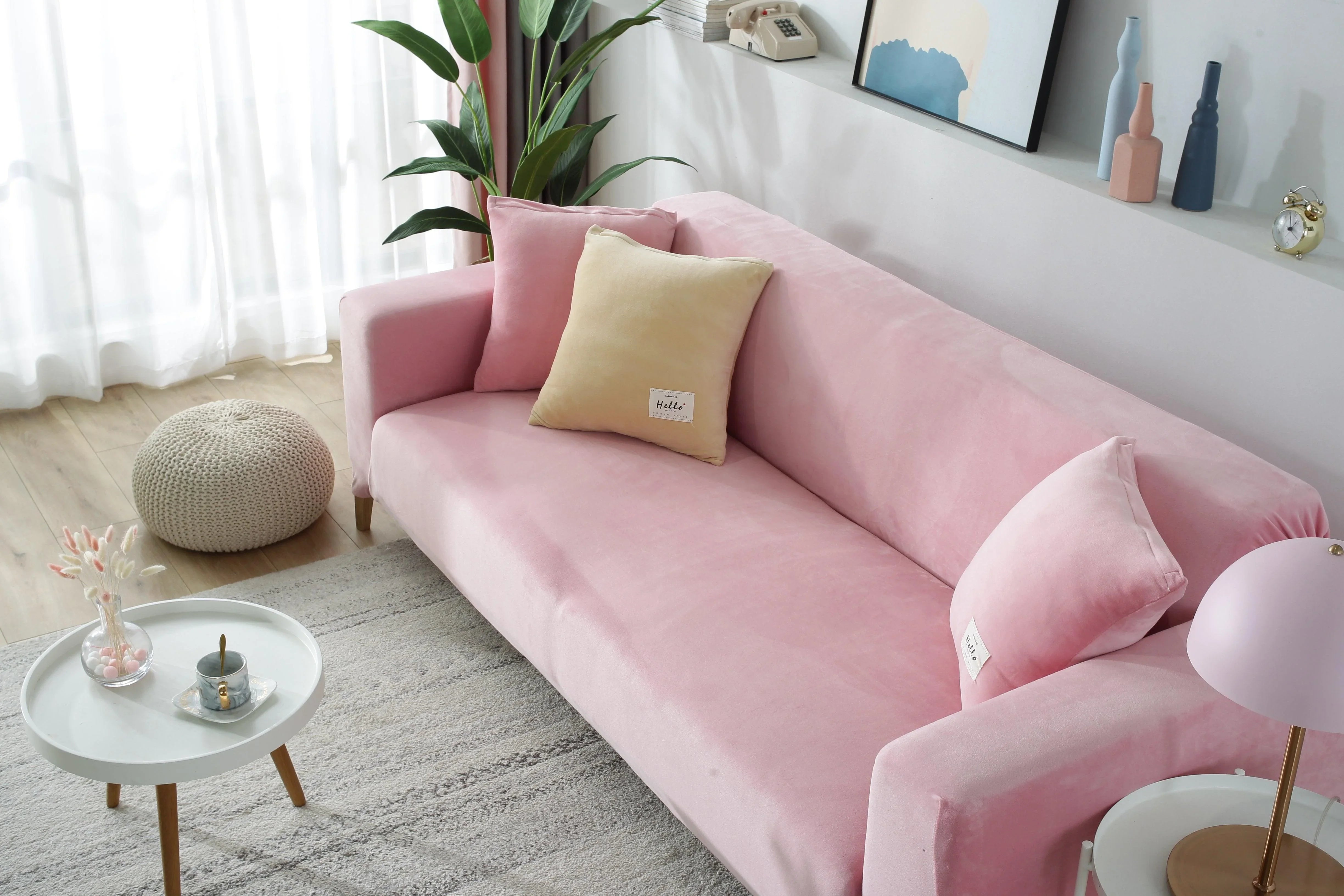 Sofa Cover - Velvet - Pink - Adaptable & Expandable - The sofa cover crafter