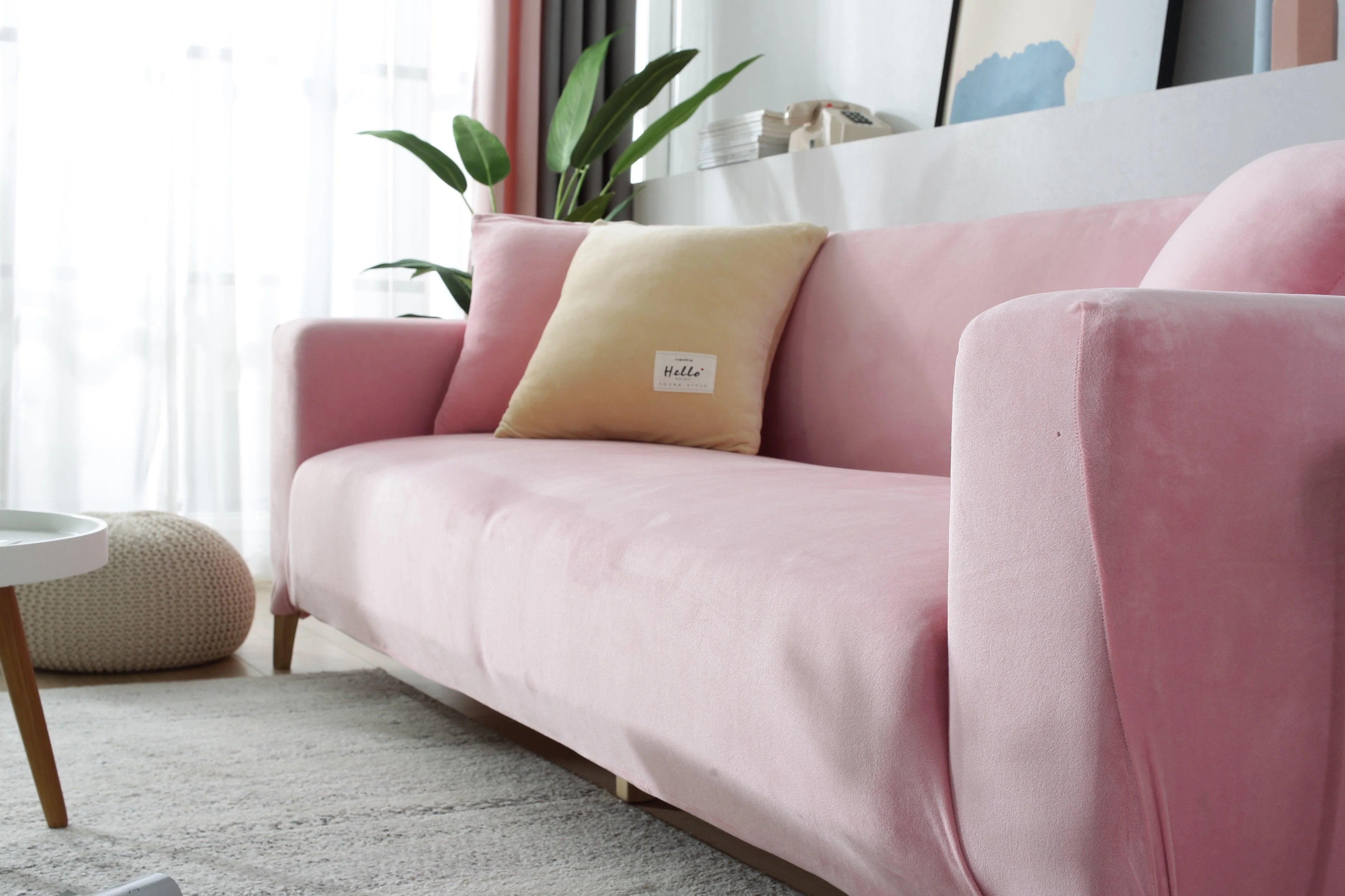 Sofa Cover - Velvet - Pink - Adaptable & Expandable - The sofa cover crafter