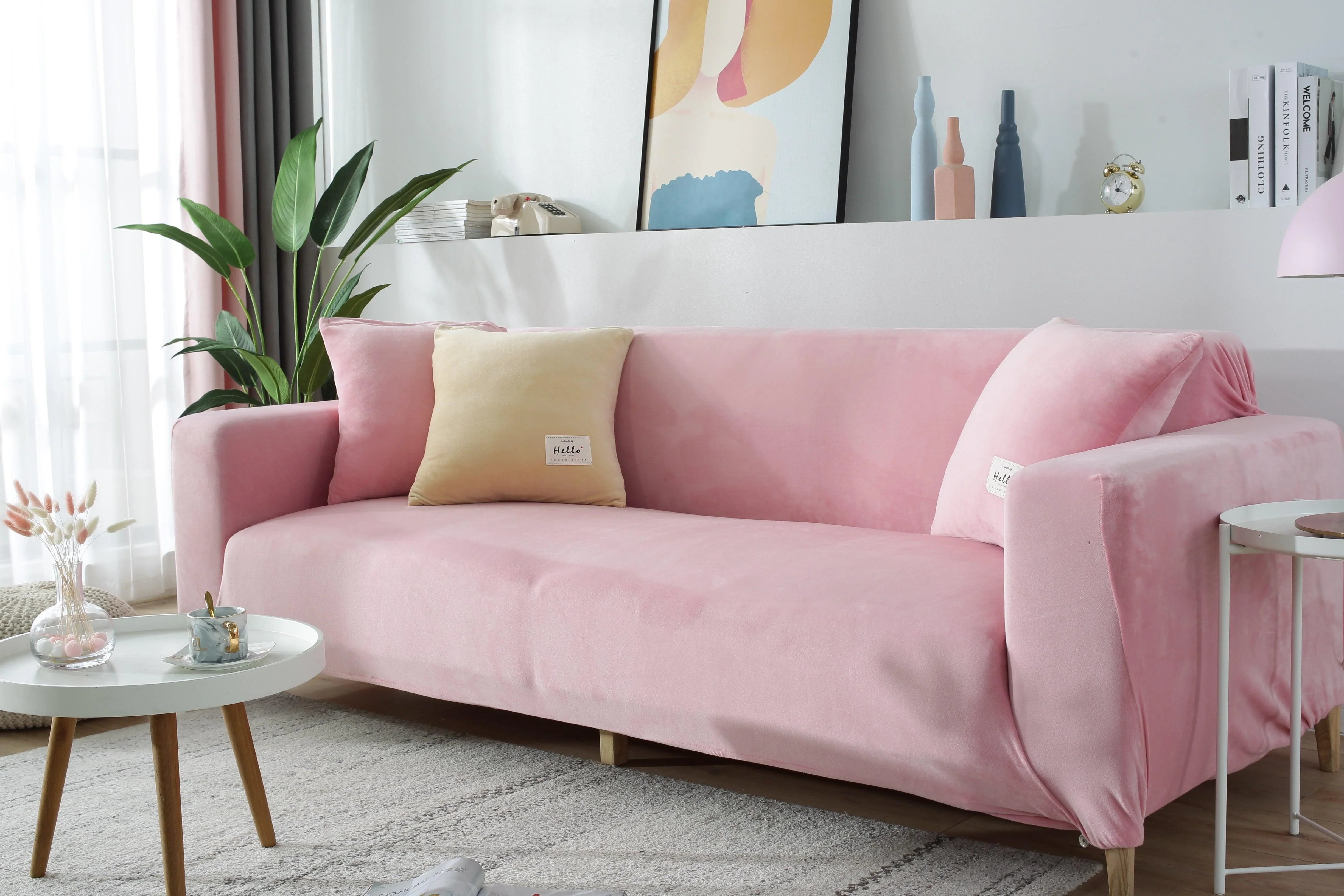 Sofa Cover Velvet Pink Adaptable Expandable
